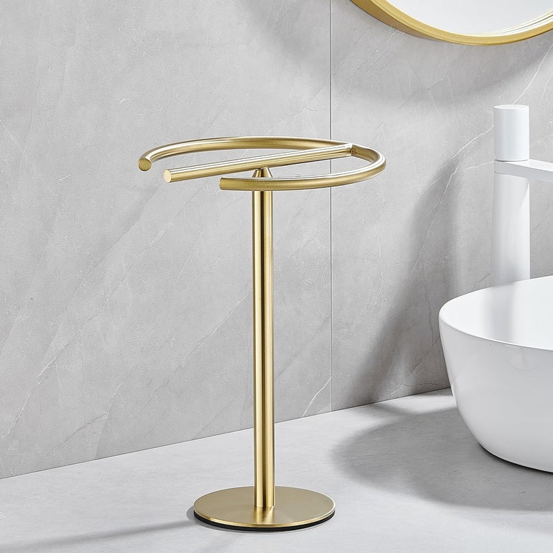 BTHRMHW Hand Towel Holder Stand,13 Inch Free-Standing Towel Rack Brushed Gold, SUS304 Stainless Steel Towel Bar Rack Stand, Tower Bar for Bathroom Kitchen Vanity Countertop - Image 4